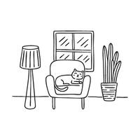 An idle cat lounging lazily on a chair next to a sunny window vector