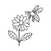 A bee landing on a flower, interacting with its petals for nectar vector