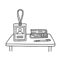 A clean desk with an ID card and a notebook stacked together vector