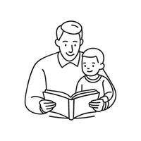 A father reading a storybook, and his child showing interest, listening attentively vector