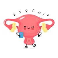 Cartoon character dancing with a smartphone while enjoying music in a colorful illustration vector