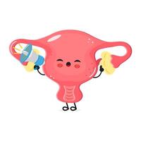 Colorful animated uterus character promoting health awareness with a megaphone and cheerful demeanor vector
