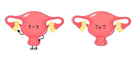 Happy and Sad Cartoon Uterus Characters Displaying Emotions in a Playful Style vector
