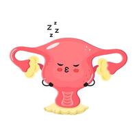 Cute cartoon representation of a sleeping uterus character with cheerful features and light colors vector