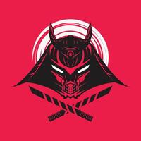 Robotic samurai with crossed blade illustration in vibrant red color vector