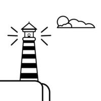 A lighthouse sketch on a beach with clouds, created as a visual element for navigation themes, coastal branding, or educational materials about maritime safety vector