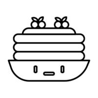 A simple line drawing of pancakes topped with blueberries in a bowl, designed as a minimalist illustration for menus, recipe guides, or cooking related branding vector