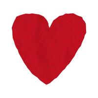 Torn crumpled paper heart in vibrant red, uneven jagged edges, crafted from notebook sheet sticker, valentine collage and romance design vector