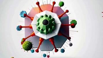 Abstract viral geometry animated visualization of virus mutations and growth dynamics. Antivirus program, computer protection, electronics protection video