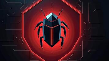 Futuristic cyber beetle animation techinspired digital shield sequence. Antivirus program, computer protection, electronics protection video