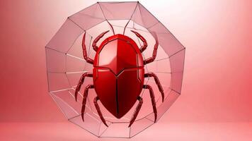 Futuristic abstract red beetle in glass shield transformation against gradient background. Antivirus program, computer protection, electronics protection video