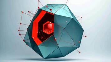 Geometric transformation of futuristic hexagonal structure with dynamic red core. Antivirus program, computer protection, electronics protection video