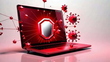 Digital security alert on laptop as 3d virus icons intensify. Antivirus program, computer protection, electronics protection video