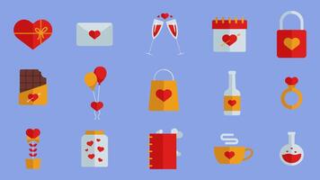 Valentine elements collection set with flat and simple design on purple background vector