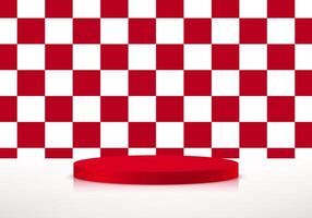 Red and white checkered background 3d with podium. Empty pink studio room background. Space for selling products on the website. illustration. vector