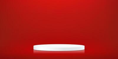 Red background 3d with white podium. 3D abstract studio room with pedestal podium. Space for selling products on the website. vector