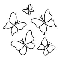 Outline butterfly. Isolated linear insects symbolizing nature beauty on white background. Line drawing, coloring page. Kids collection. vector