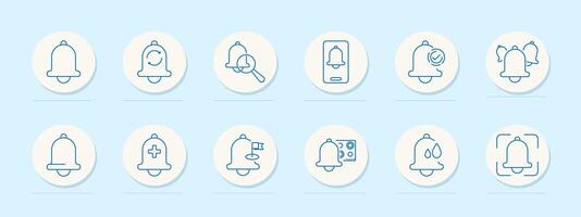 Reminder set icon. Alert, repeat, schedule, mobile notification, sound, bell group, health, flag, automation, leakage, focus vector
