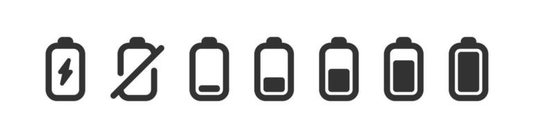 Power battery icon. Energy charge level. Electric indicator full and low. Accumulator empty. vector