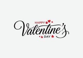 A minimalist Valentines Day design featuring elegant calligraphy, Happy Valentines Day, and small red hearts scattered around the text vector