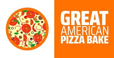 Great american pizza bake background banner or poster design template. observed every year in February. Holiday concept. Use to any Template, card, poster, placard, template. vector