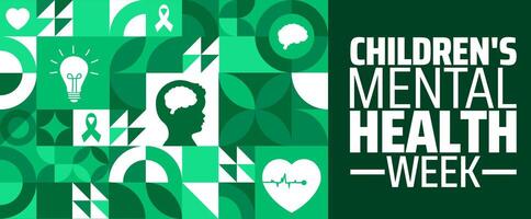 Children's Mental Health Week geometric shape pattern background banner or poster design template. observed every year in February. Holiday concept. Use to any Template, card, poster, placard. vector