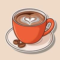 A cup of coffee with a heart shape on top vector