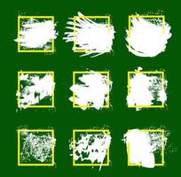 White ink brush in yellow square frame. White strokes on green background. Artistic illustrations. vector