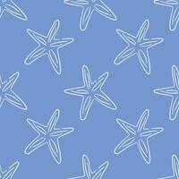 Seamless starfish pattern in line art style on a blue background. Ideal for marine theme, beach design, textile, wrapping, wallpaper and summer inspired project. vector