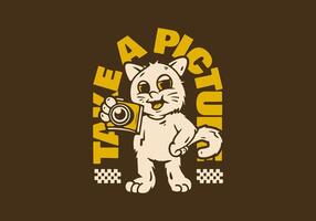 Standing cat character holding a analog camera vector