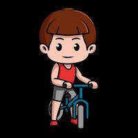 Chibi character of a kid playing with bicycle. in dark background vector