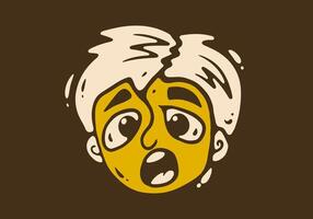 Head with Bad face expression in retro yellow brown colors, illustration vector