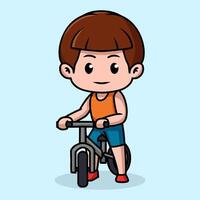 Chibi character of a kid playing with bicycle vector