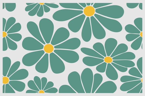 Retro Floral Pattern with Large Teal Daisy Flowers and Yellow Accents