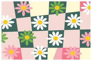 Vintage Floral Checkerboard Design in Retro Style with White Background vector