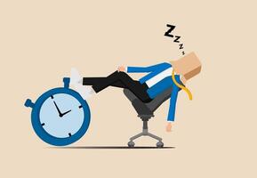 a man is sleeping on a chair with a clock vector