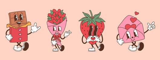 A set of retro cartoon characters designed as Valentine's Day mascots vector