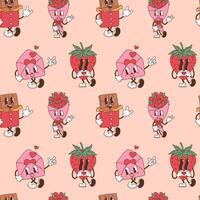 Seamless pattern with retro cartoon characters designed as Valentine's Day mascots vector