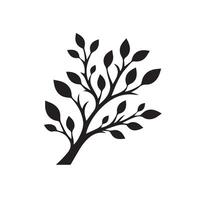 silhouette of a black and white tree with leaves vector