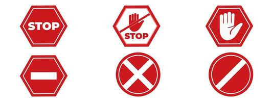 Set Stop Sign with White hand. Traffic sign collection, warning icon of a forbidden sign not allowed, Illustration vector