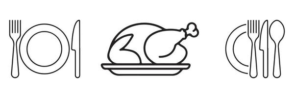 Outline icon set of fork, knife, chicken illustration eps 10 vector