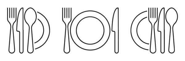 Outline icon set of fork, knife vector