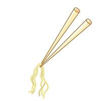 a pair of chopsticks holding or picking up noodles. Suitable for various purposes such as food-related designs, restaurant menus, or culinary blogs. Minimalist style and editable lines. vector