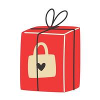 Red Gift Box with a Bow and Lock for Valentine's Day vector