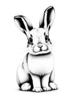Black and white halftone rabbit illustration. A detailed and artistic depiction of a cute bunny with intricate shading and texture, perfect for prints, posters, and graphic design projects. vector