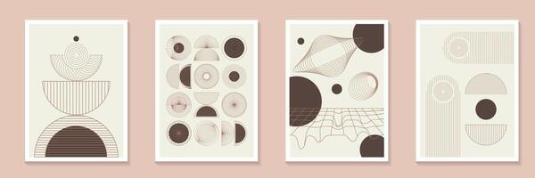 modern element mid century poster background set. Pantone mocha mousse Minimalist geometric style cover template with monochrome lines and shapes wall art collection. Perfect design for print vector