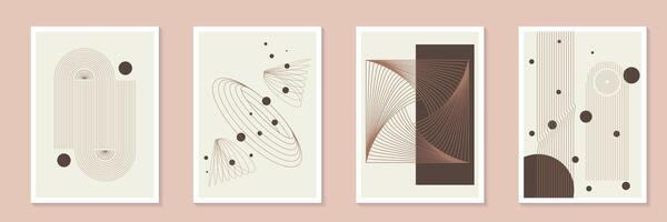 Modern minimal element mid century background set. Pantone Mousse Minimalist geometric style cover template with monotone perspective prism shapes wall arts collection. Ideal design for print vector