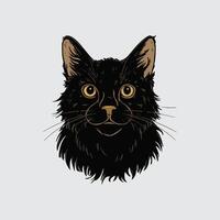 Intriguing black cat portrait with curious gaze. vector