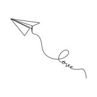 Continuous one line art Hearted plane path drawing vector