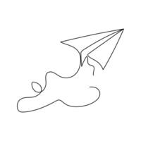 Paper line plane. Sketch of airplane with path vector